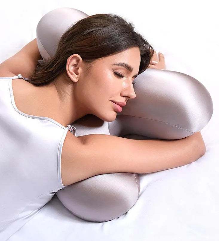 Purple memory foam side sleeping pillow 58x40cm on a bed