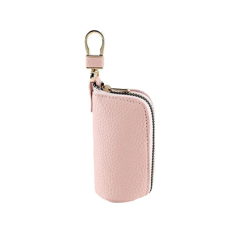 Men's home zipper car key ring in black, pink, or grey waterproof PU leather