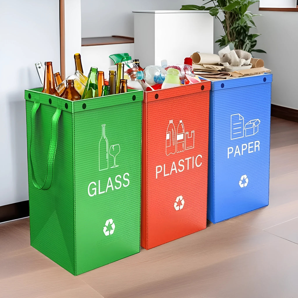 Blue 40-litre plastic handbag-style garbage bin for wet waste sorting.