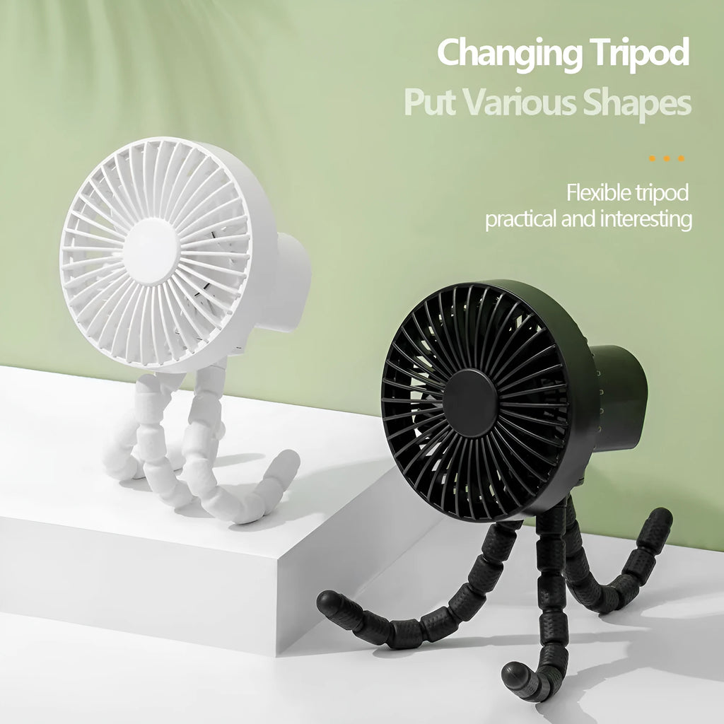Mini desktop fan with adjustable octopus tripod and bending head in assorted colours