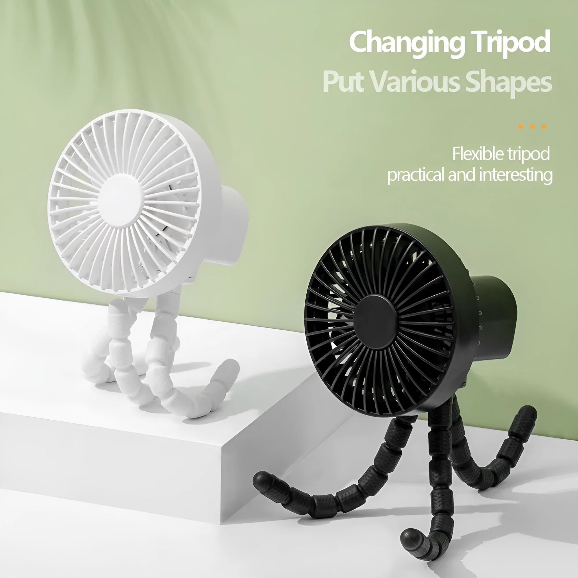 Mini desktop fan with adjustable octopus tripod and bending head in assorted colours