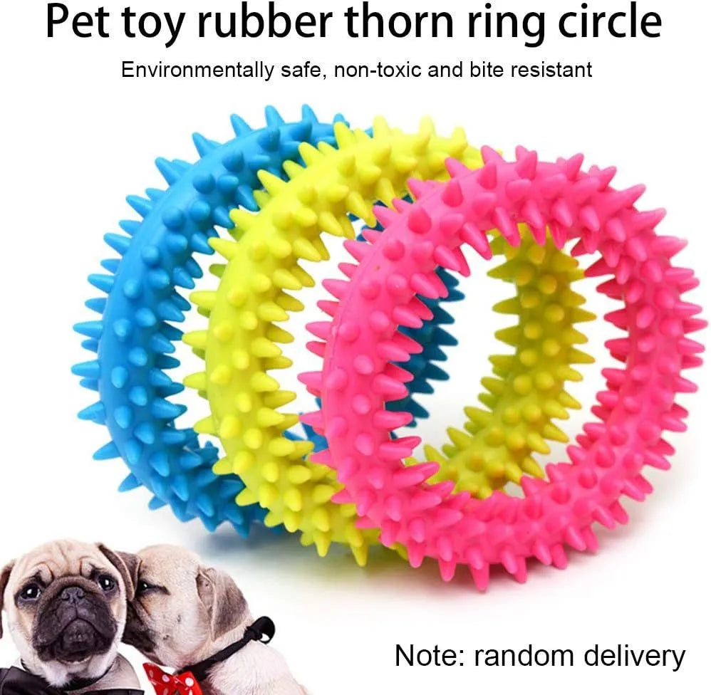 TPR spiky circle ring dog chew toy in selected colour, 9.5cm diameter