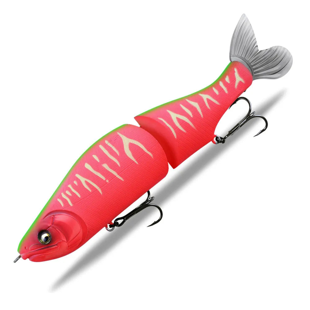 185mm plastic bass fishing swimming bait shown in one of fifteen available colours.