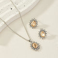 Sunflower-themed zircon necklace and matching ear stud set in alloy with electroplated finish