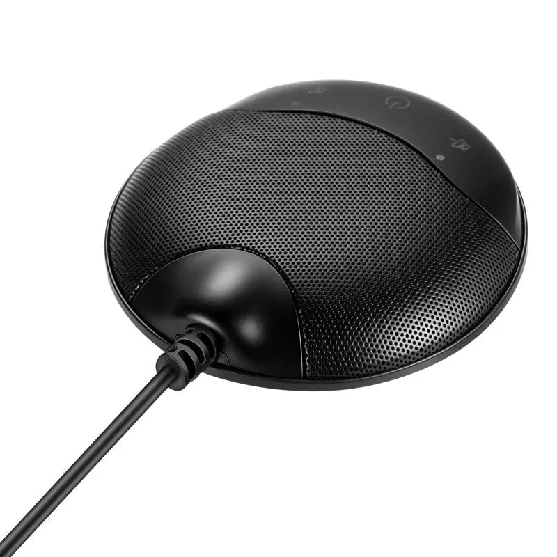 Black USB condenser microphone for conference calls and gaming
