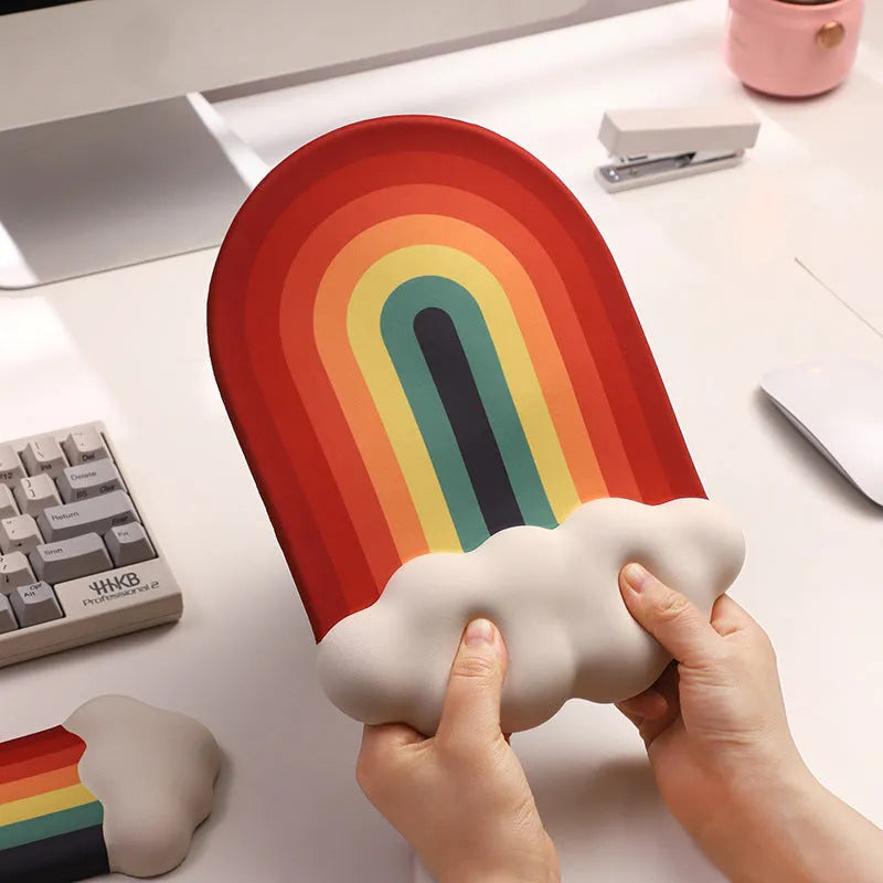Silicone gel wrist rest mouse pad and matching keyboard support pad with cloud pattern in chosen colour.
