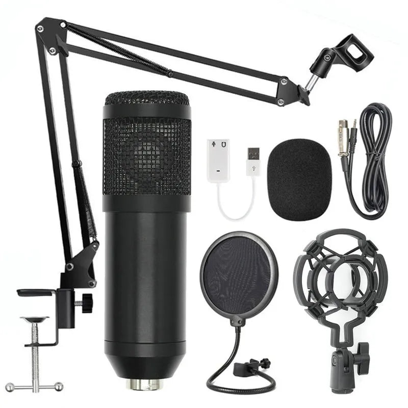 BM-800 condenser microphone with stand in one of nine colour options including black, blue, gold, pink, red, silver and white