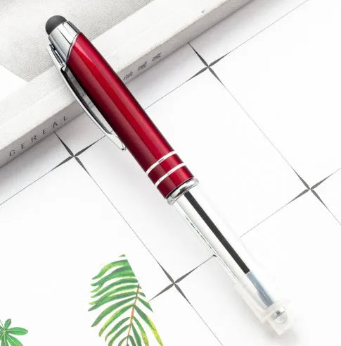 Metal ballpoint pen with capacitive stylus tip and LED light in five colour options