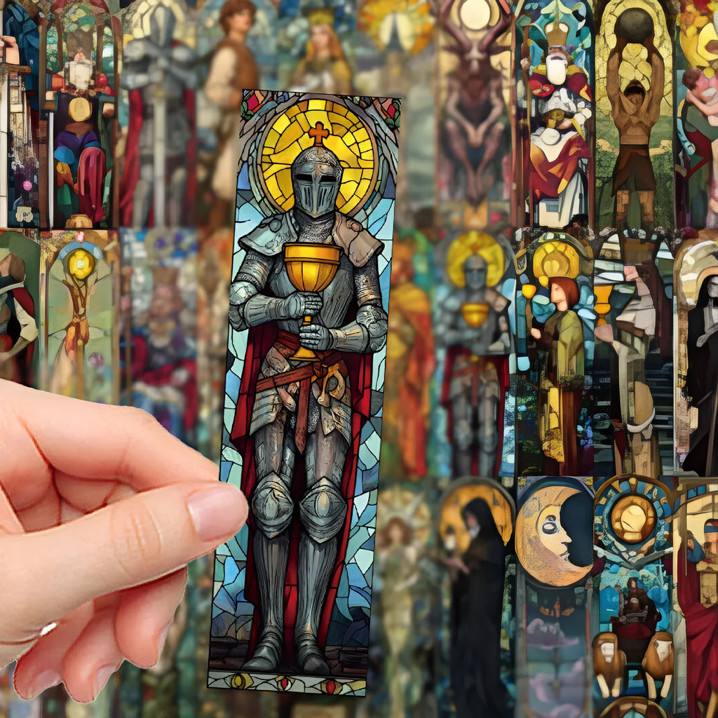 Set of 30 painted glass tarot bookmarks with paper construction and homemade cute style designs
