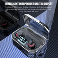 Black X10 wireless Bluetooth headset with a compact charging case on a white background.