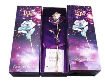 24K luminous colour gold rose flower set in gift box with tote bag