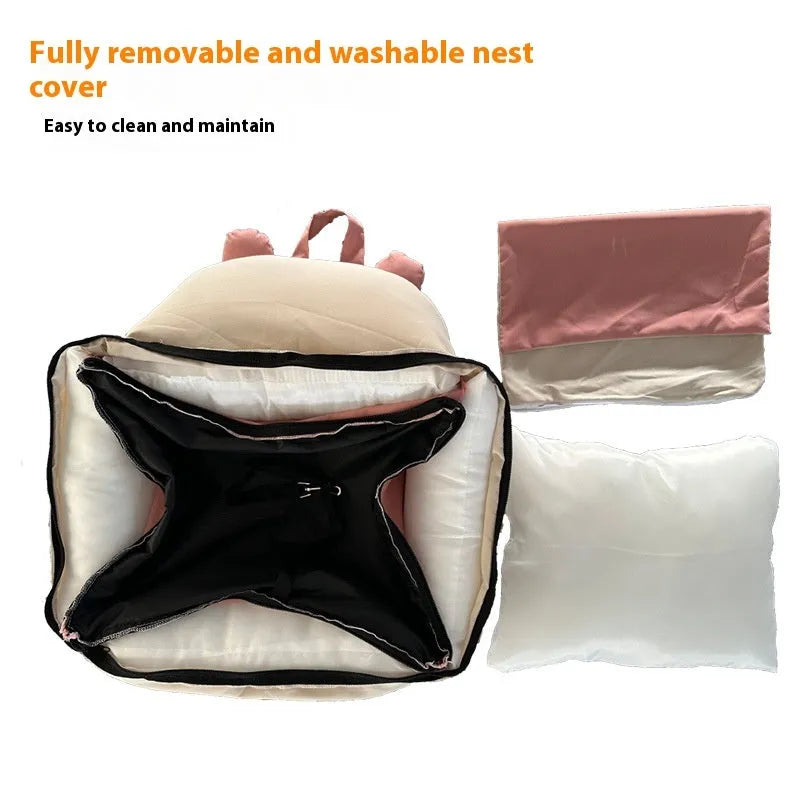 Blue beige universal dog car kennel with removable washable cover shown in a vehicle boot.