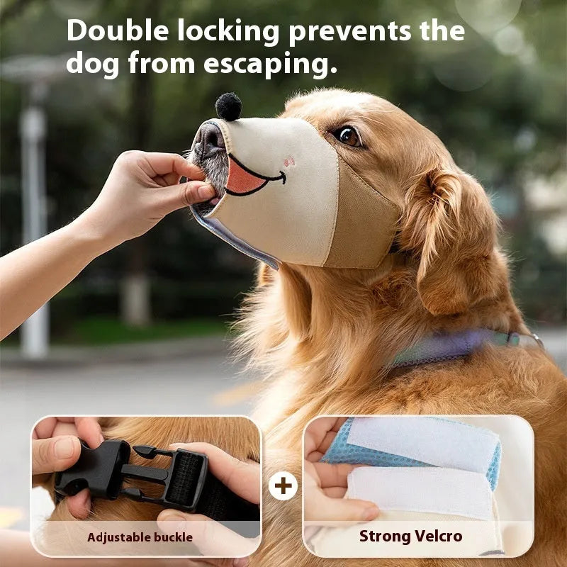 Canvas dog muzzle mouth cover in Ollie Brown Bear colour with weight-based sizing for 3kg to 50kg dogs