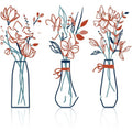 Three-piece metal flowers wall art set in alloy with vase motifs for farmhouse or bathroom decor