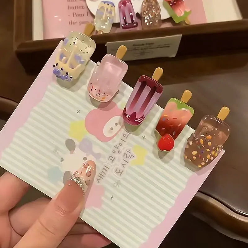 Resin hair barrettes with cartoon ice cream designs in five colours