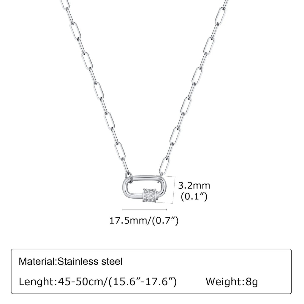 Stainless steel small square chain zircon oval pendant necklace for women in gold colour