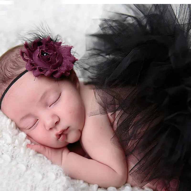 Baby pettiskirt two-piece set with lace, bow, and mesh in seven colours for 1-3 months photography