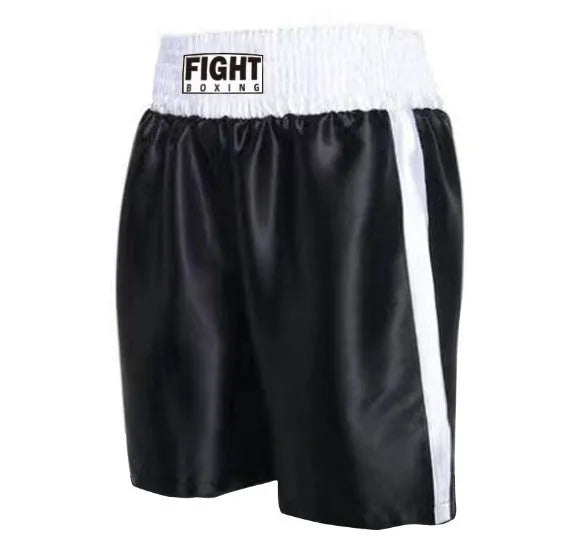 Boxing shorts for training in multiple colour options including black and white waist with stripes
