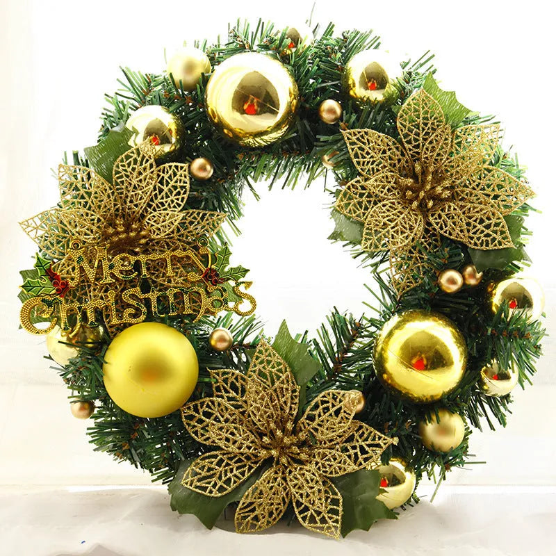 Multicolour plastic Christmas wreath with a 30cm diameter, shown in red against a door.