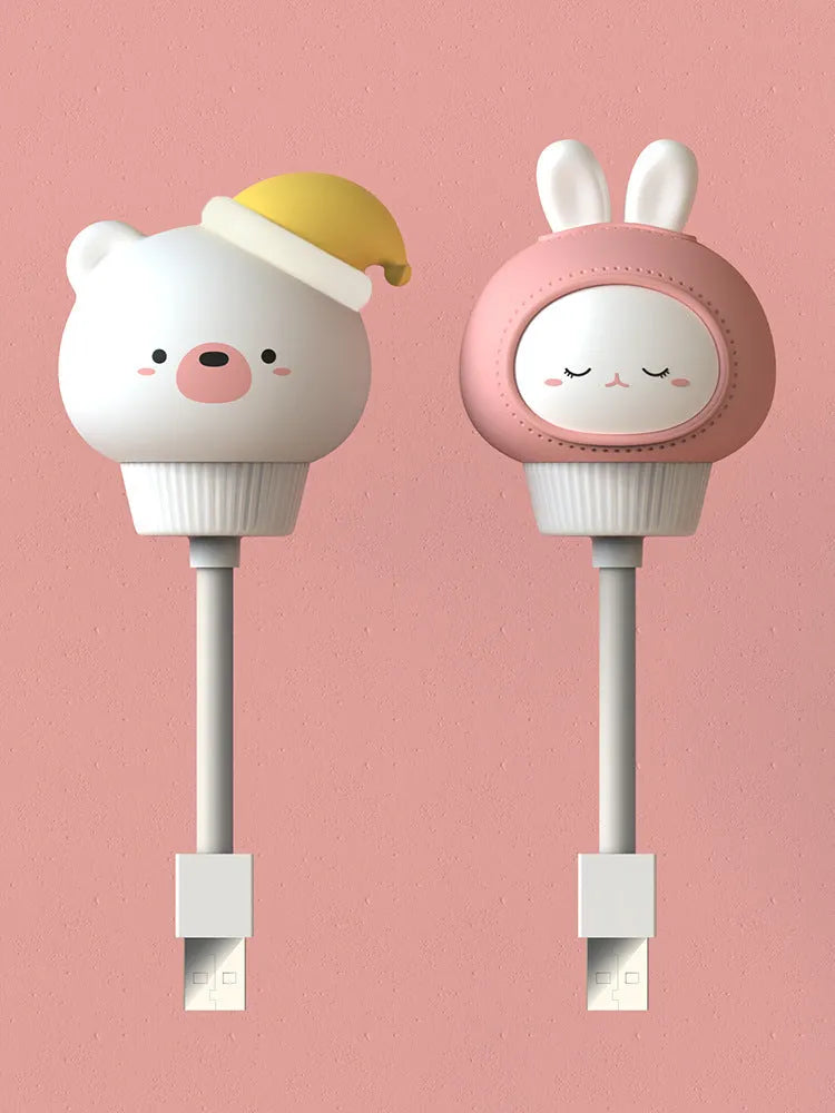 Cartoon animal USB night light in bear shape with soft LED illumination