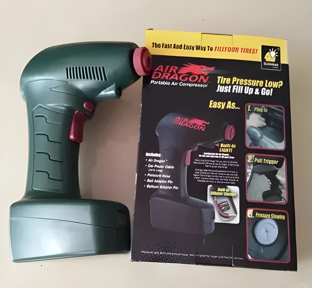 Portable car tyre electric pump with motor and air pump components for emergency inflation