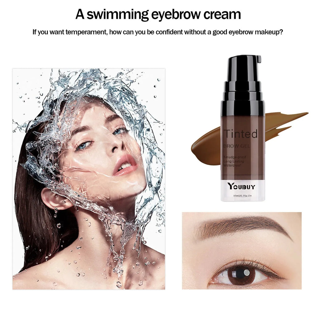 Brow cream tube in dark grey and golden yellow shades for waterproof, quick-drying eyebrow definition