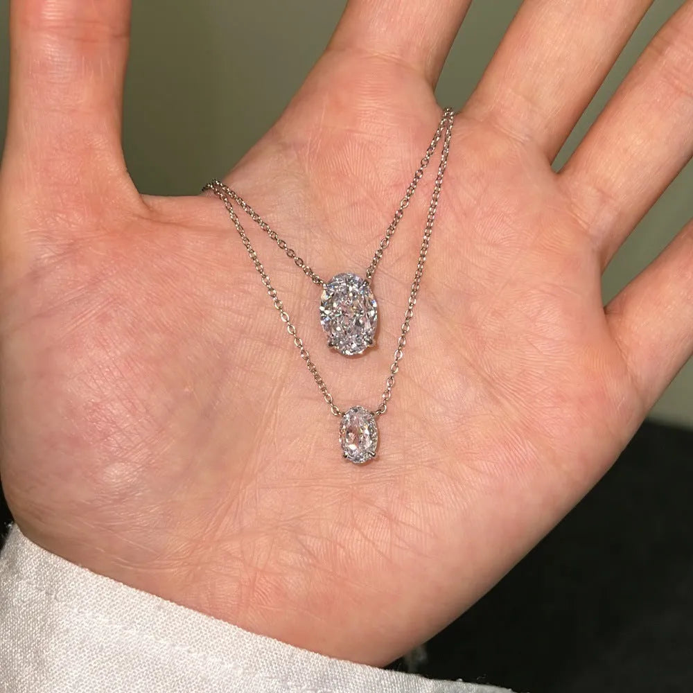 S925 sterling silver geometric oval ice flower pendant necklace with gold or platinum plating.