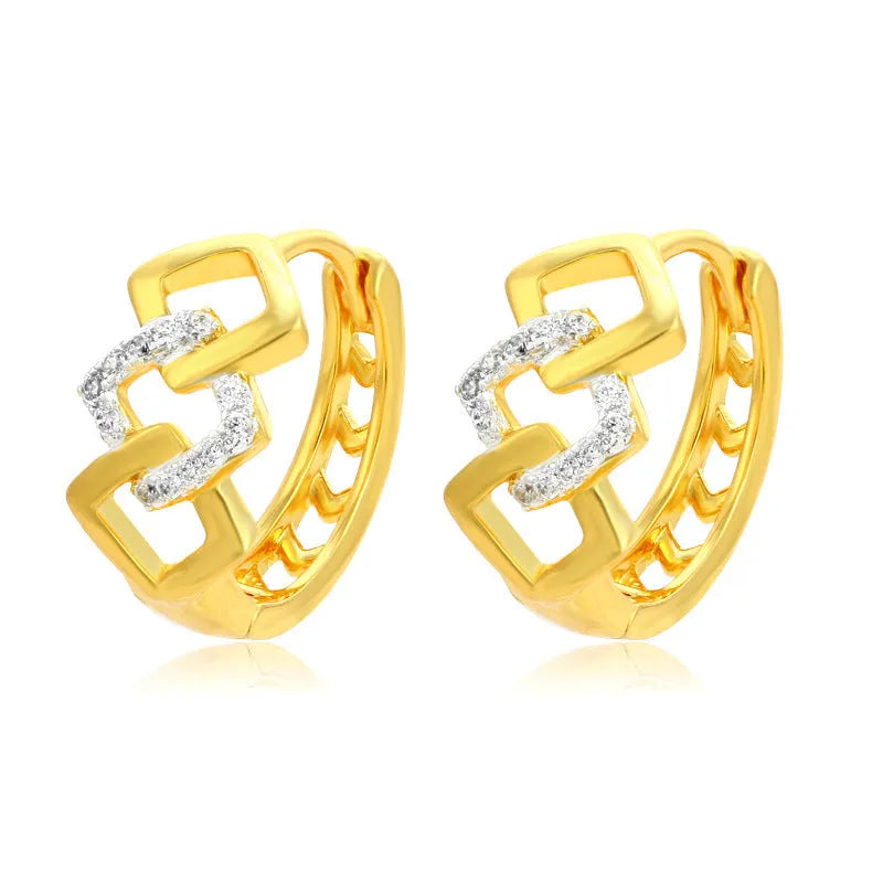 Geometric hollow-out gold ear clip earrings with alloy construction