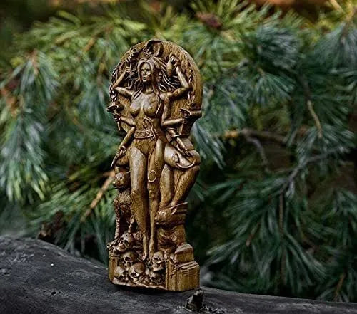 A detailed resin sculpture of a Greek goddess statue, 22 centimetres tall, for garden or altar decoration.