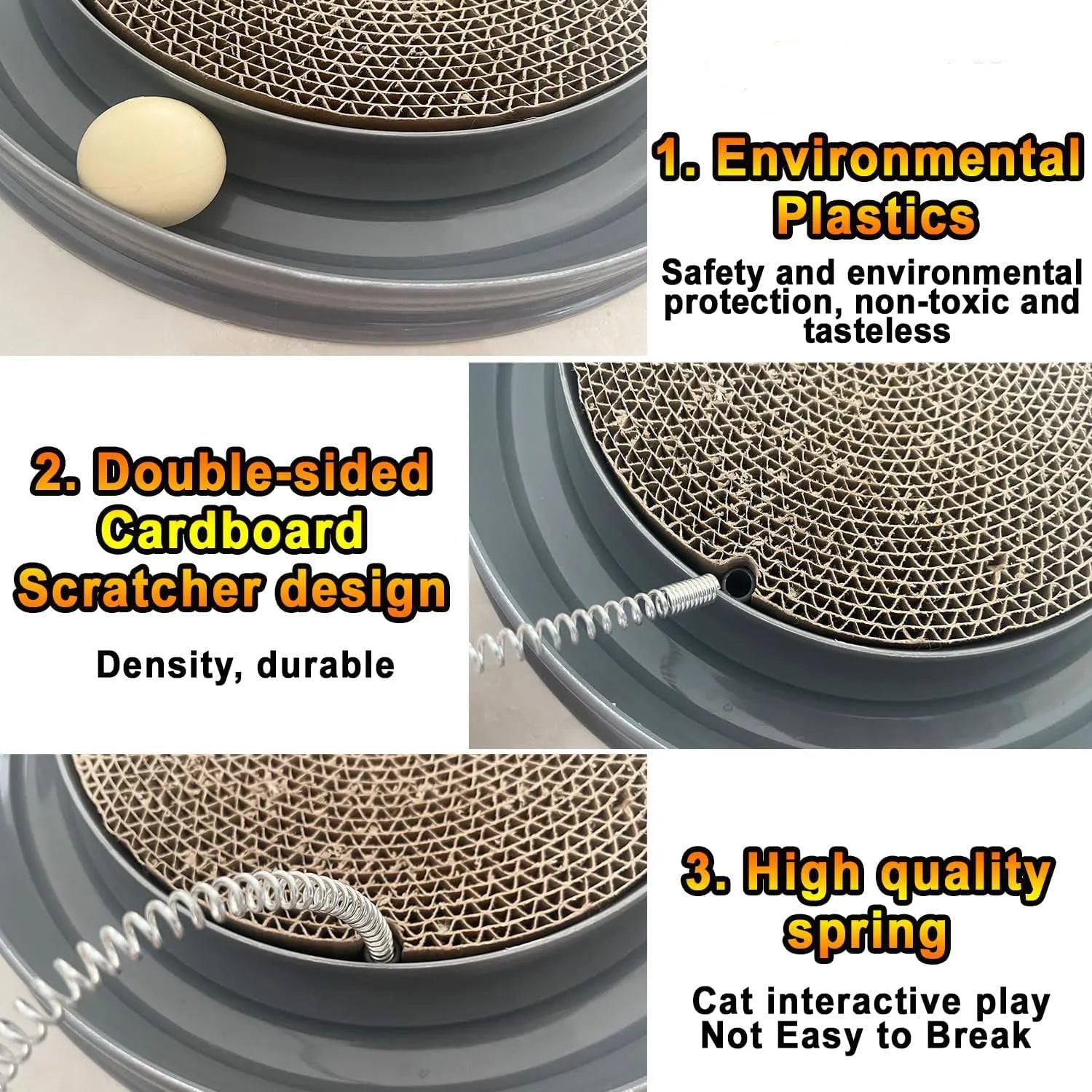 Circular blue cat scratcher with ball track and replaceable cardboard centre