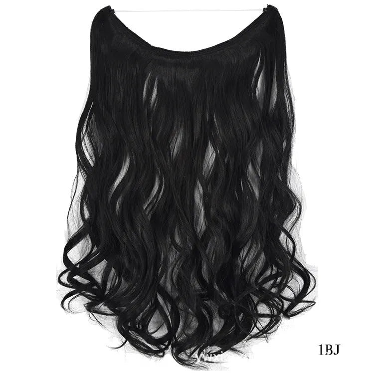22-inch invisible wire hair extension in silky straight synthetic with no clips for natural volume