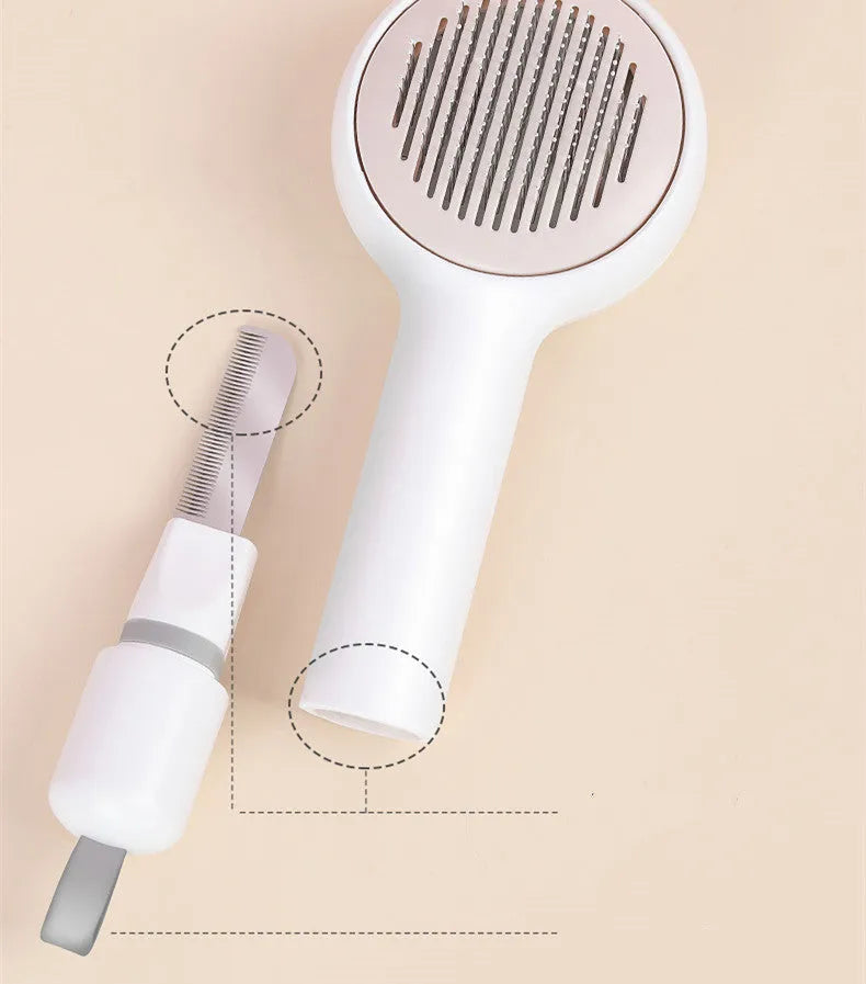 Pink cat and dog grooming comb with one-key hair removal, 21x8cm ABS needle comb