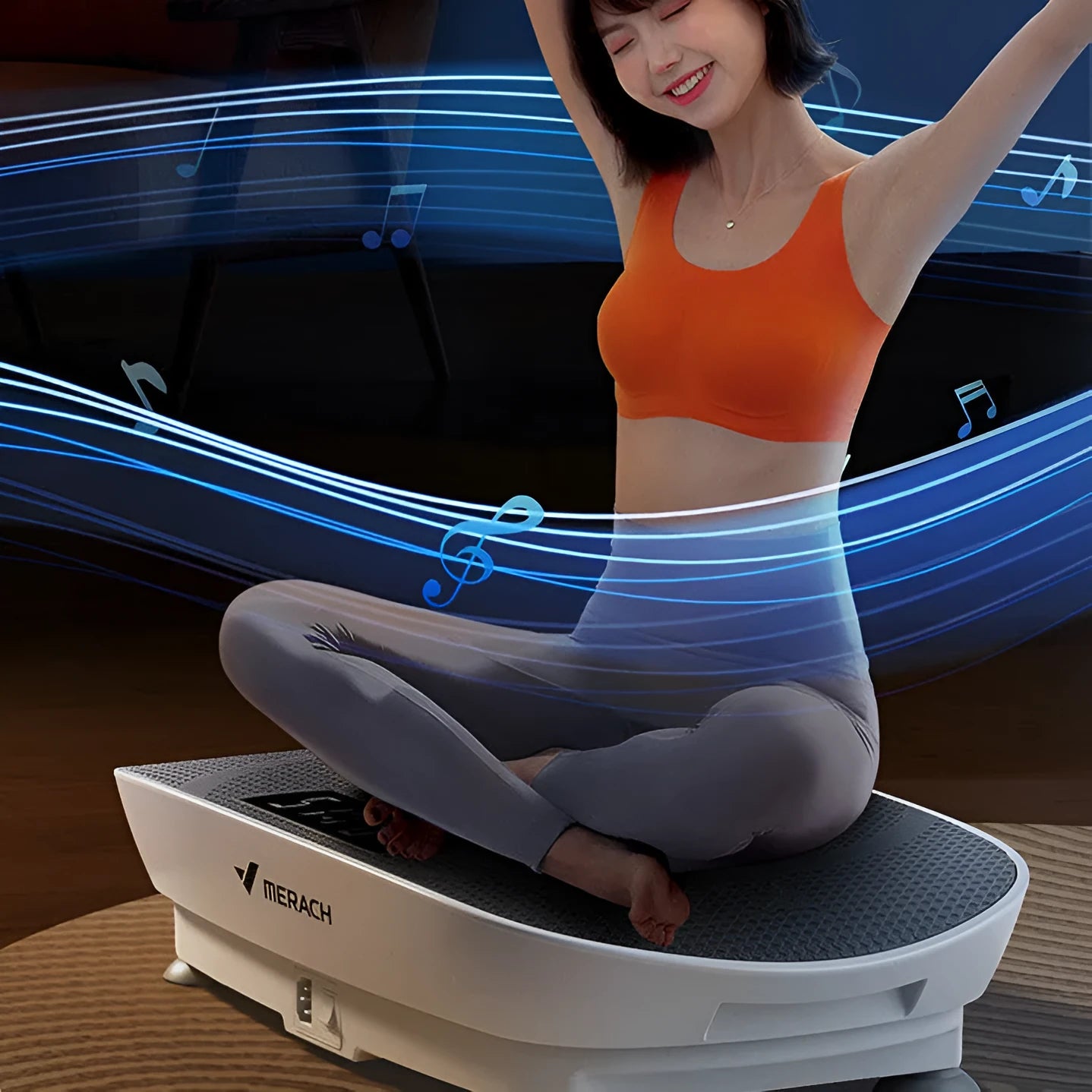 Grey portable smart power plate vibration platform measuring 58x38x16cm with 300kg load capacity