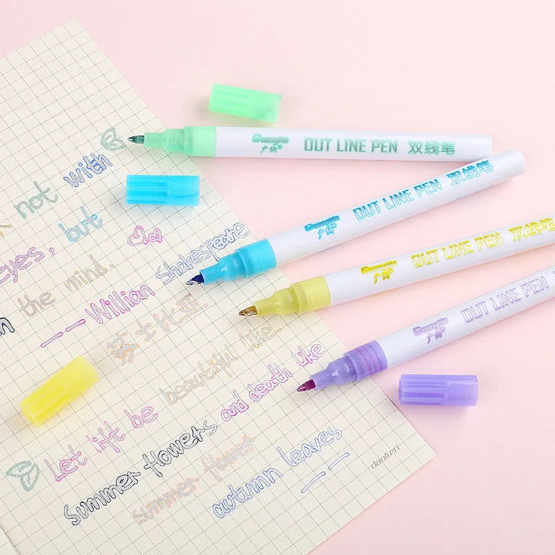 Eight color fluorescent marker pens in a plastic storage box