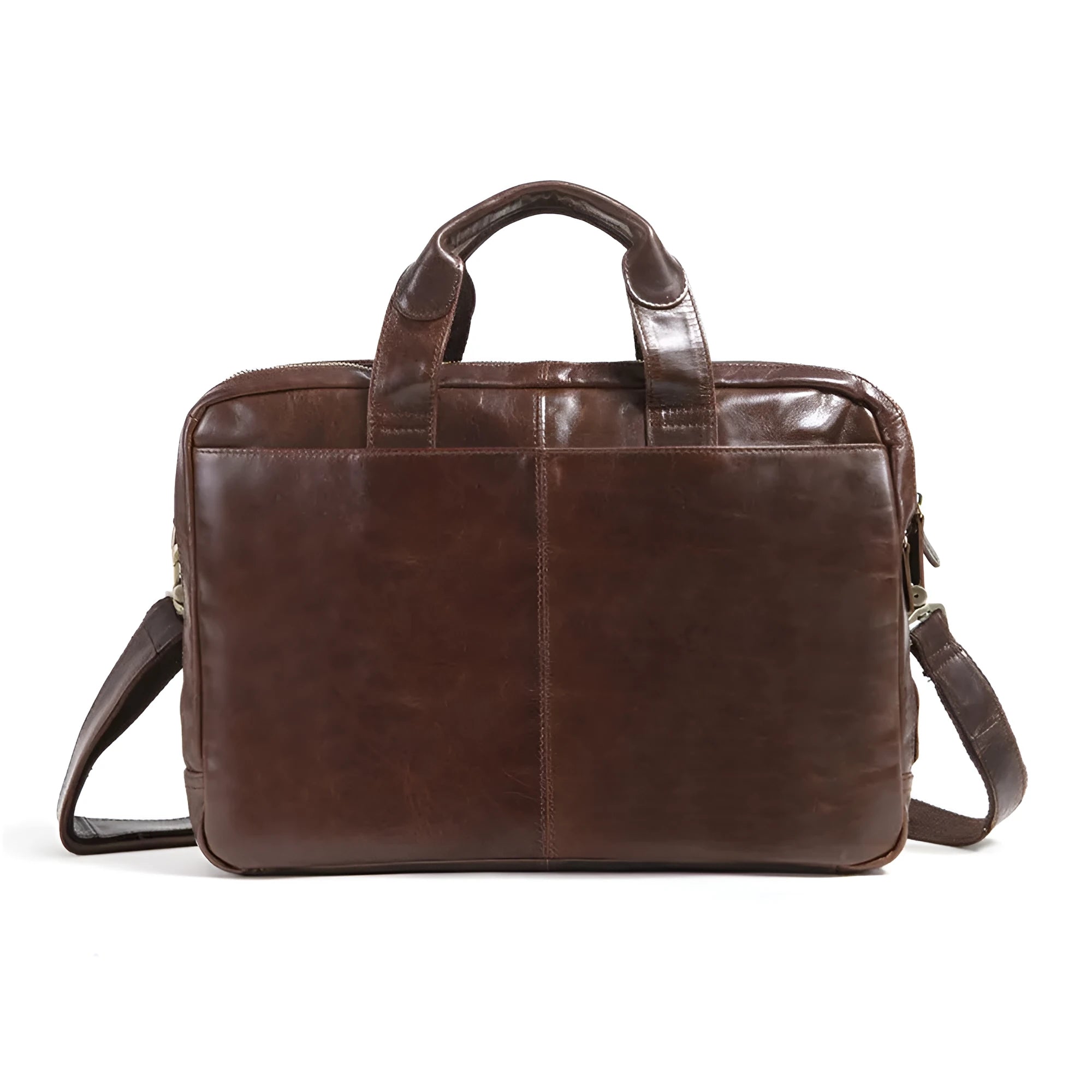 Brown men's business briefcase made from first-layer cowhide leather with 18-inch laptop compartment