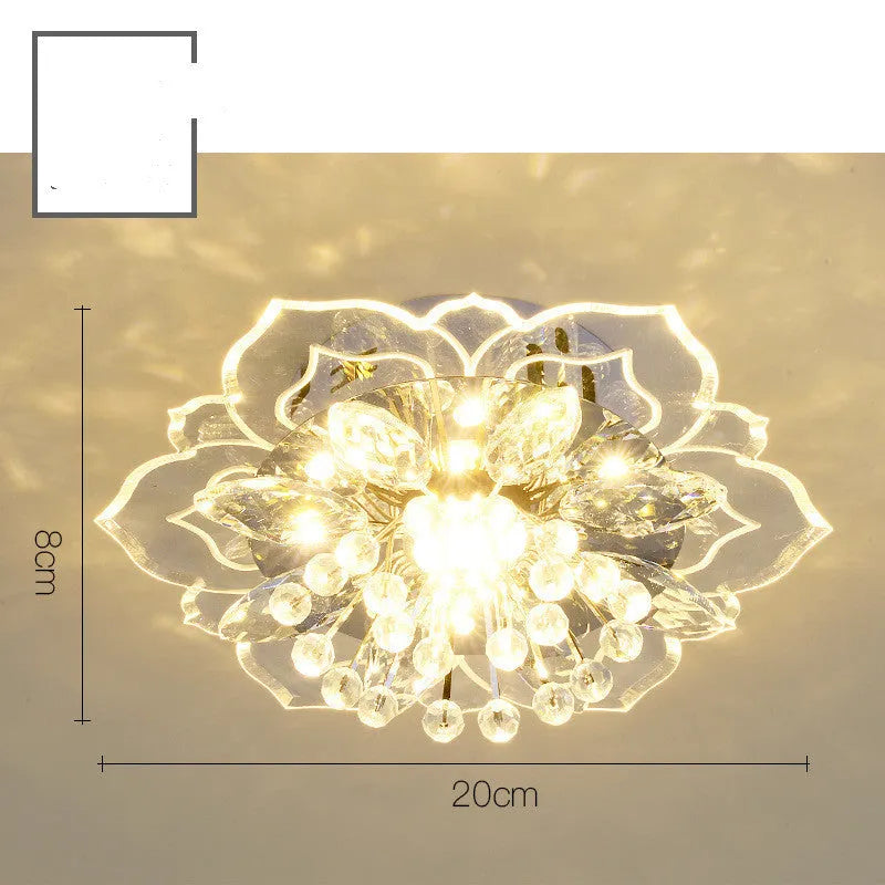 Modern crystal ceiling lamp with flower-shaped shade and LED lighting