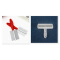 Double-row pet grooming comb with red handle and stainless steel needles on white background