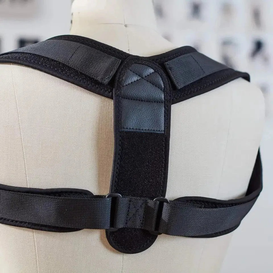 Black adjustable breathable posture correction strap for invisible back support.
