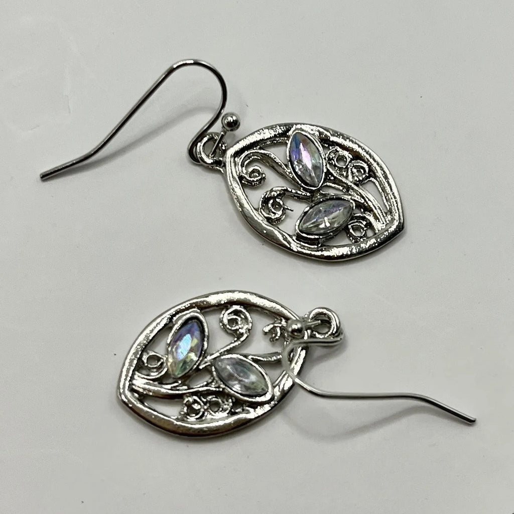 Women's silver leaves embedded colourful moonstone earrings with European American creative design