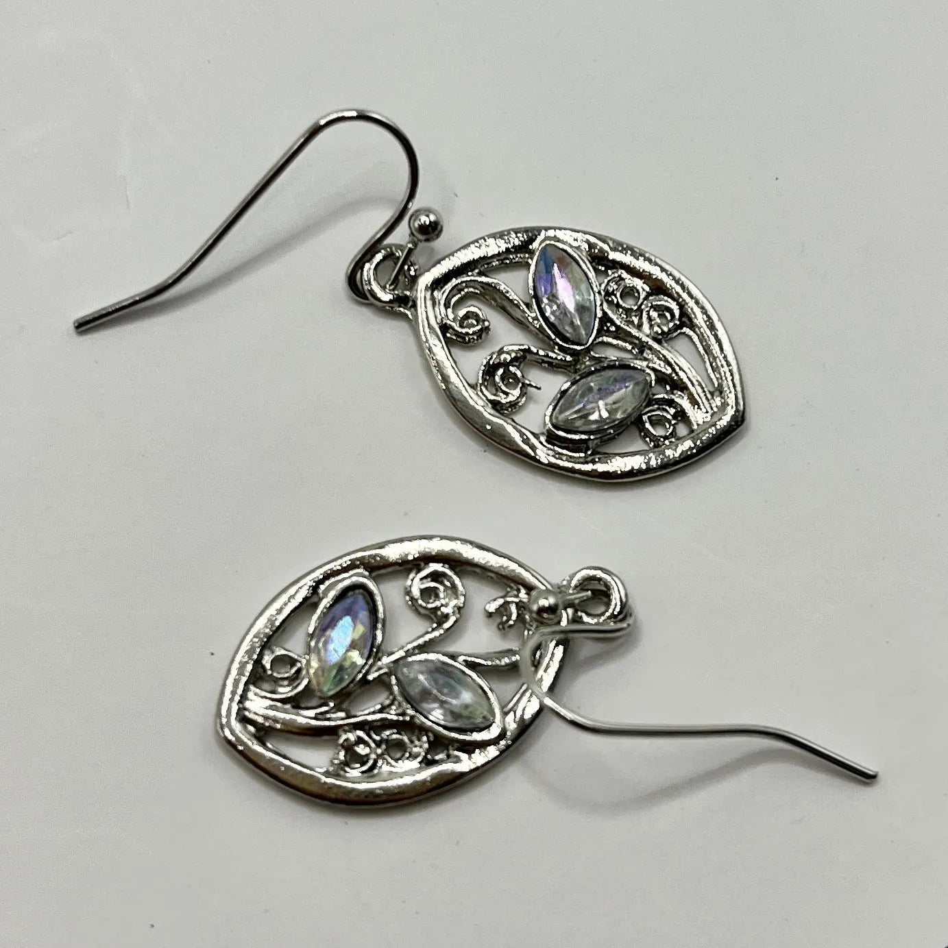 Women's silver leaves embedded colourful moonstone earrings with European American creative design