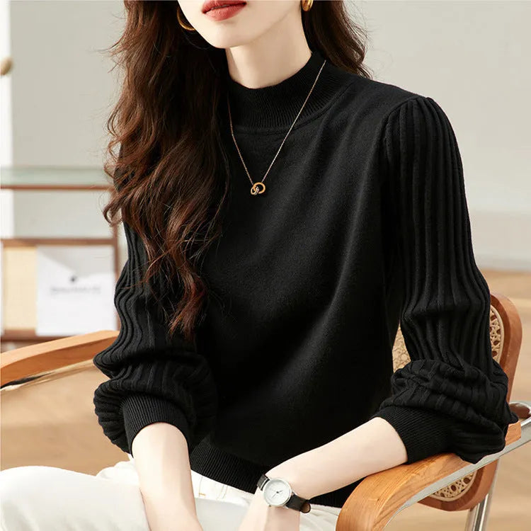 Slim fit half turtleneck shirt in sunken stripe knit fabric, available in four colours