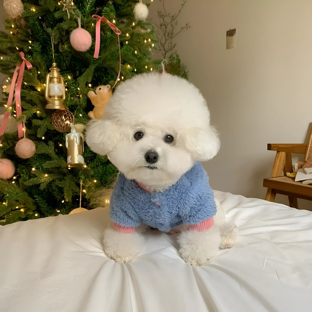 Blue polyester pet coat for small and medium dogs, sizes XS to XL, autumn winter style