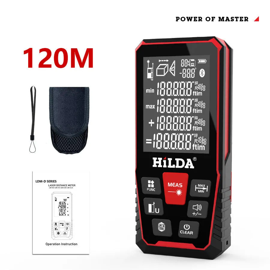 Plastic laser rangefinder for distance measurement up to 120 metres for building and DIY use