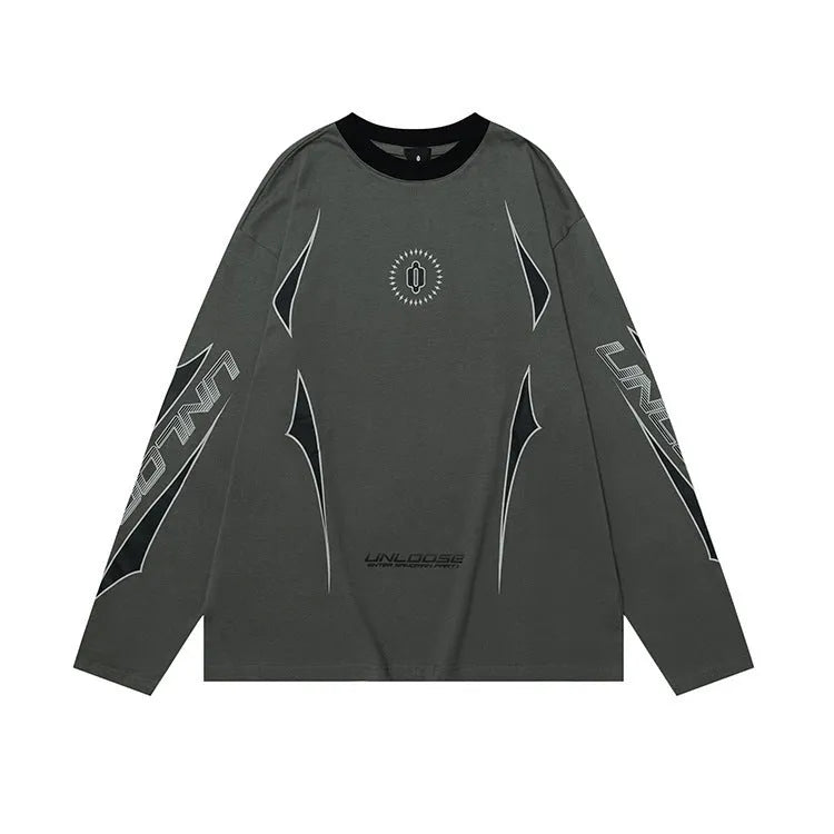 Grey cotton drop shoulder sweatshirt with round neck and long sleeves