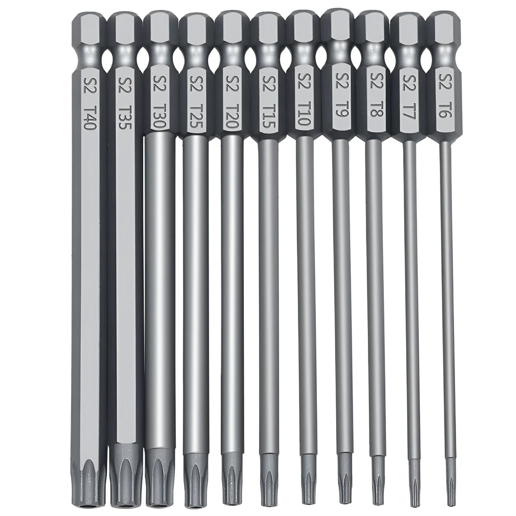 Hexagon handle screwdriver bit set with alloy bits in various lengths including 50mm 75mm 100mm