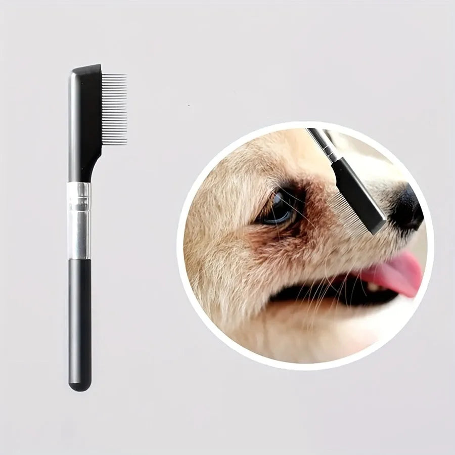 Black pet grooming brush with soft rubber bristles and stainless steel comb teeth for dogs and cats