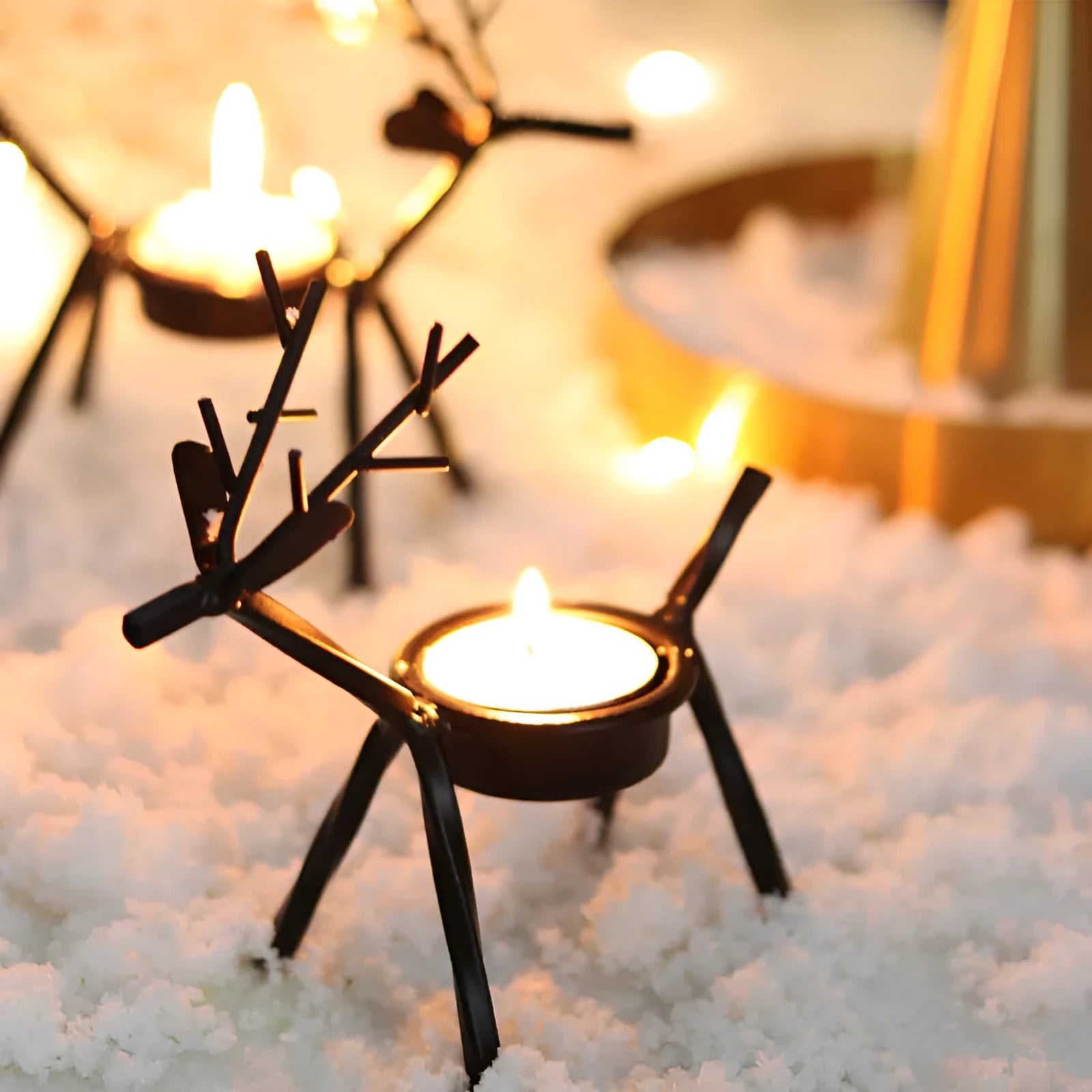 Iron Christmas deer candlestick holder with elk bracket design in black colour