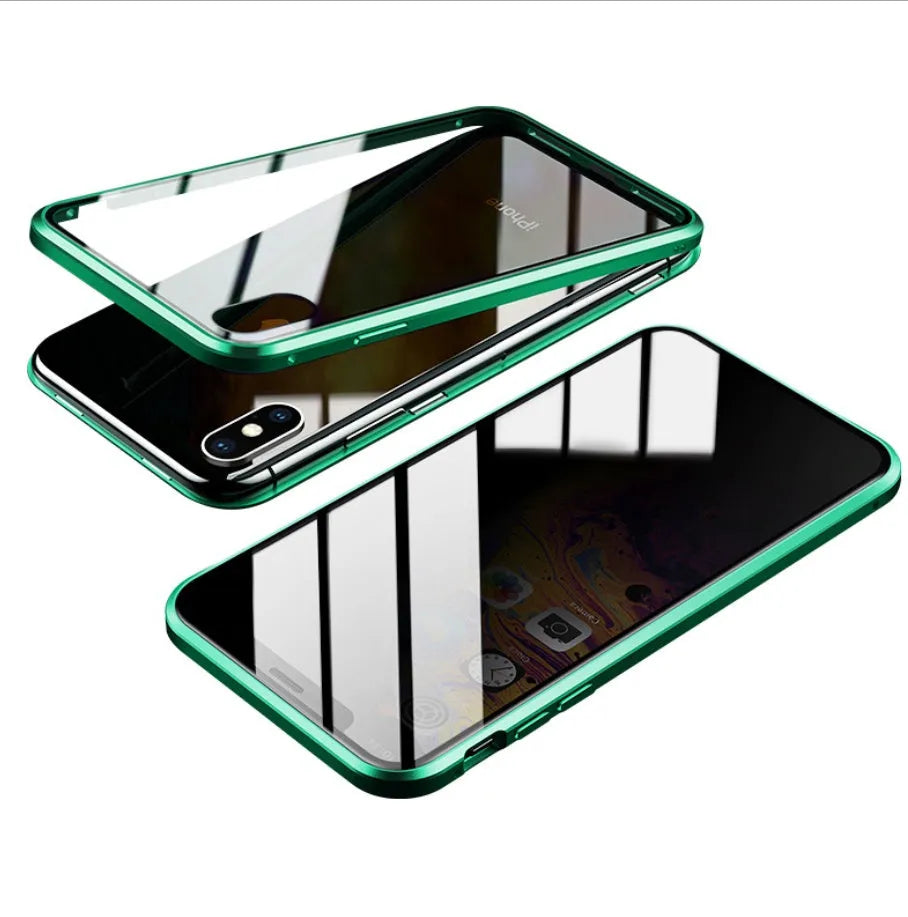 Glass anti-spy clamshell case for iPhone in multiple colours showing geometric pattern