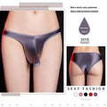 Men's low waist T-back underwear in shiny black nylon fabric