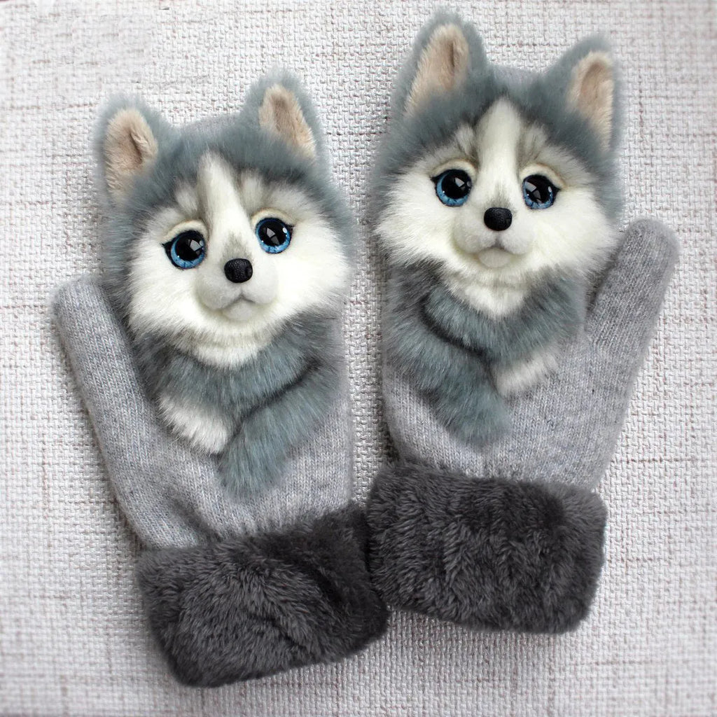 Cartoon animal autumn winter warm mittens 28cm red one size